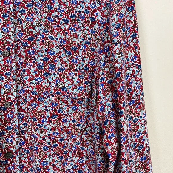 J. Crew Classic Fit 100% Silk Blouse Womens 8 Red Floral‎ Long Sleeve Button Up - Picture 5 of 11
